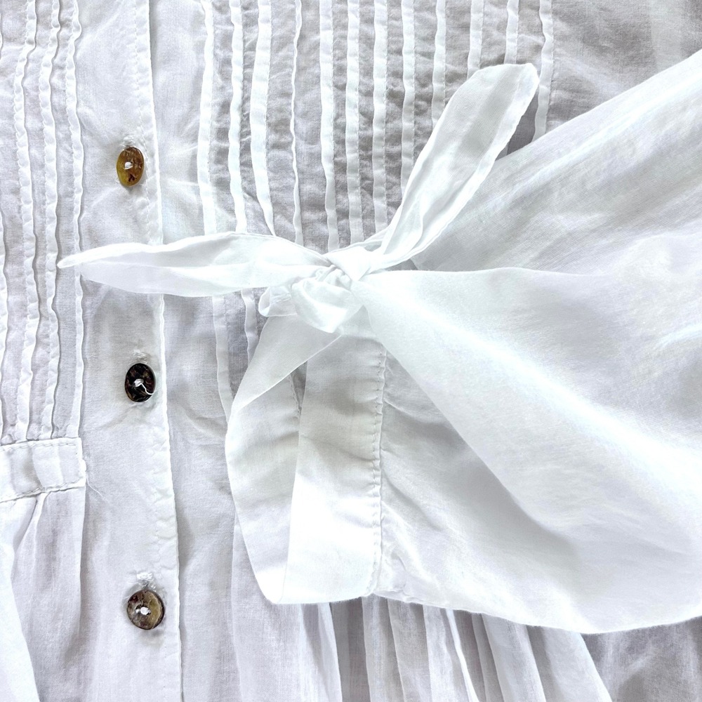 Veneta Steed Australia White Cotton Pintuck Pleated Tunic Blouse Tie Cuff XL - Picture 8 of 9